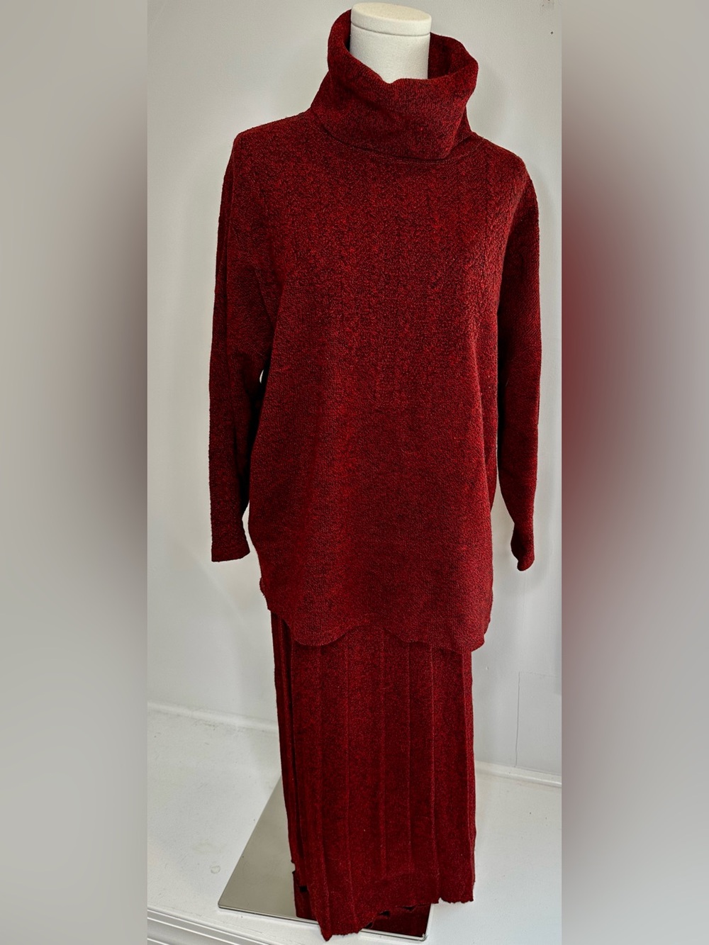 Vintage CHACOK France 2 Piece Burgundy Marled Wool Blend Knit Sweater Set